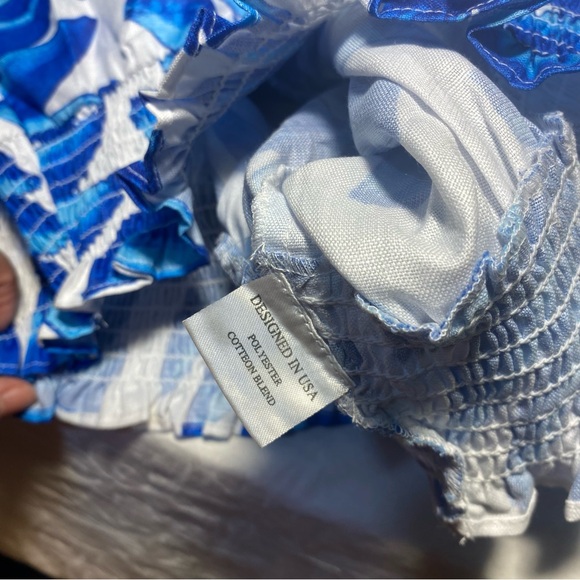 New Nordstrom Square Neck Puff Sleeve Crop Top Hawaiian Island Tropical Blouse - Picture 7 of 10